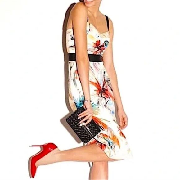 Milly Bustier Abstract Tropical Print Mini Strap Dress - Size 10 - Picture 2 of 13